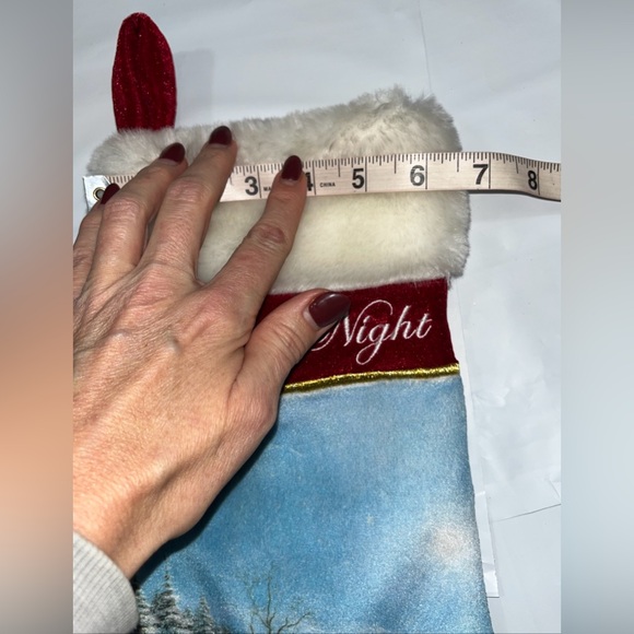 THOMAS KINKADE Silent Night Christmas Stocking Gold Embroidery 15" Satin Lining - Picture 3 of 13